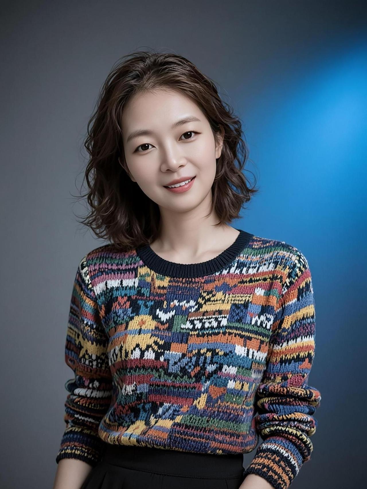 AI彩纹毛衣写真 头发蓬松显脸小 换发型换心情 知性女人颜值抖音ai创作