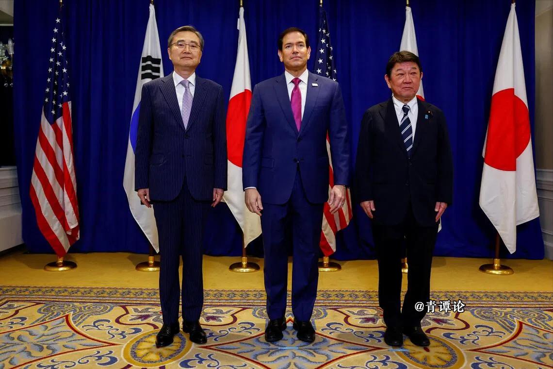外媒今日报道：“在中美见面之际，特朗普政府重申对日本和韩国这两个关键亚洲盟友的防