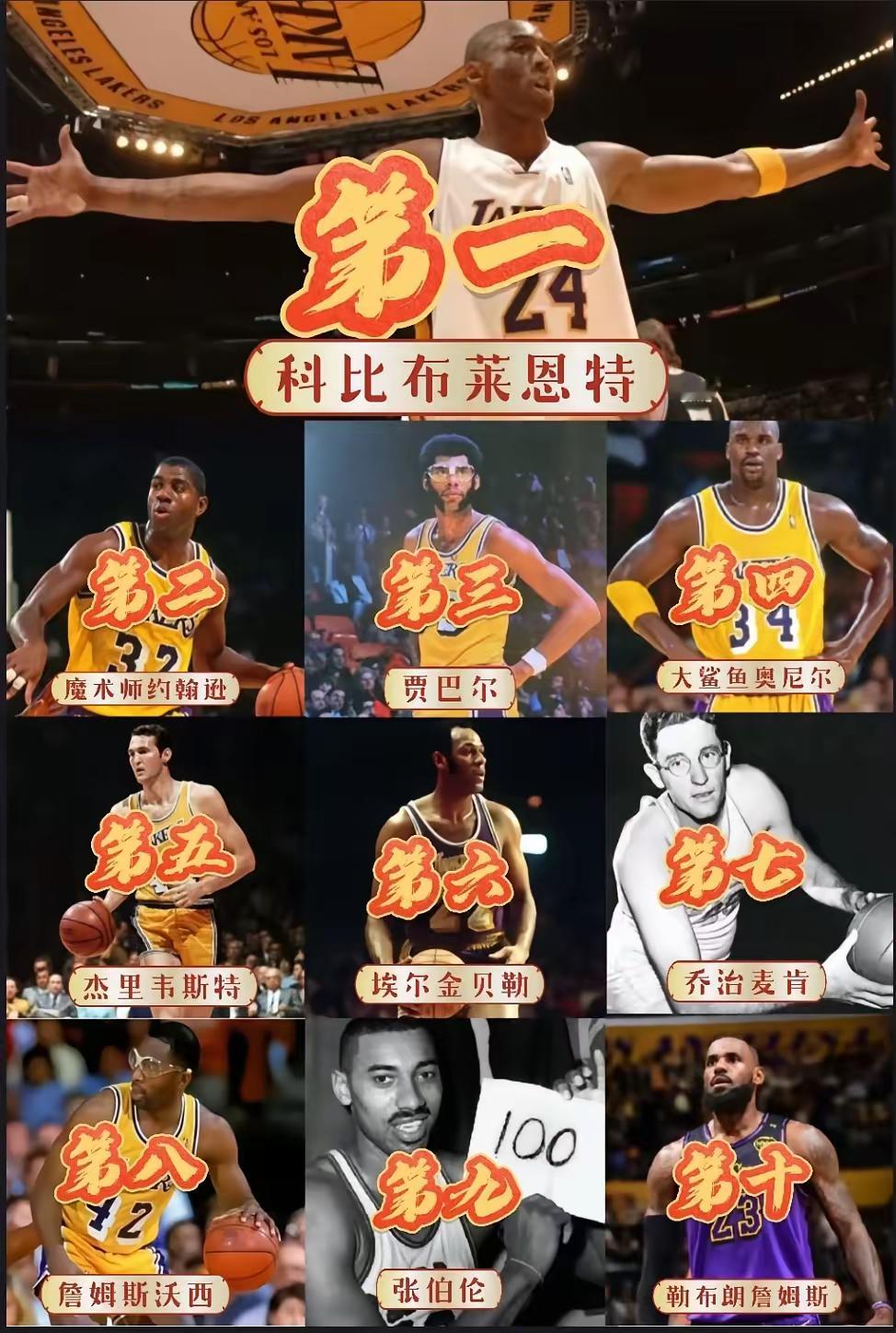 湖人十大传奇排座次，科比率先封神！湖人国度KobeBryant科比 ​​​