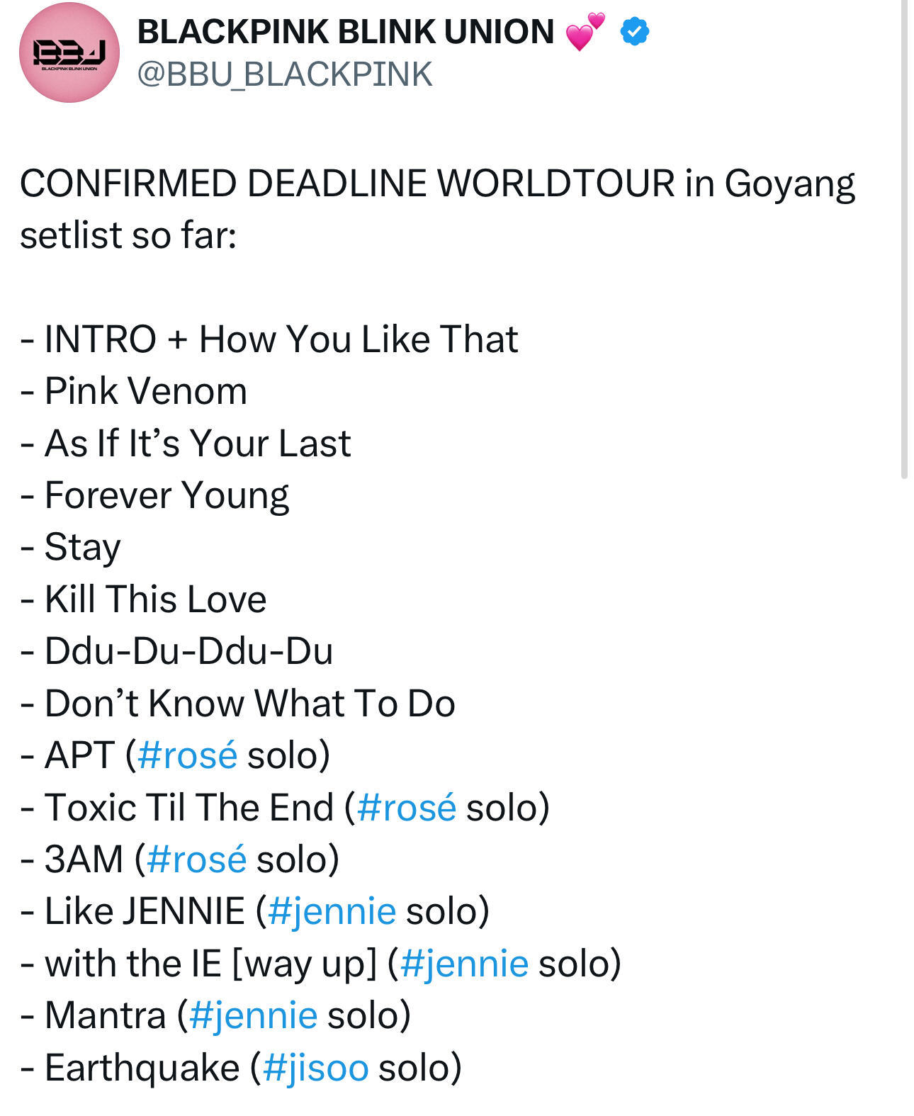 blackpink三巡目前听到彩排的曲目！还没有Jisoo和lisa的solob