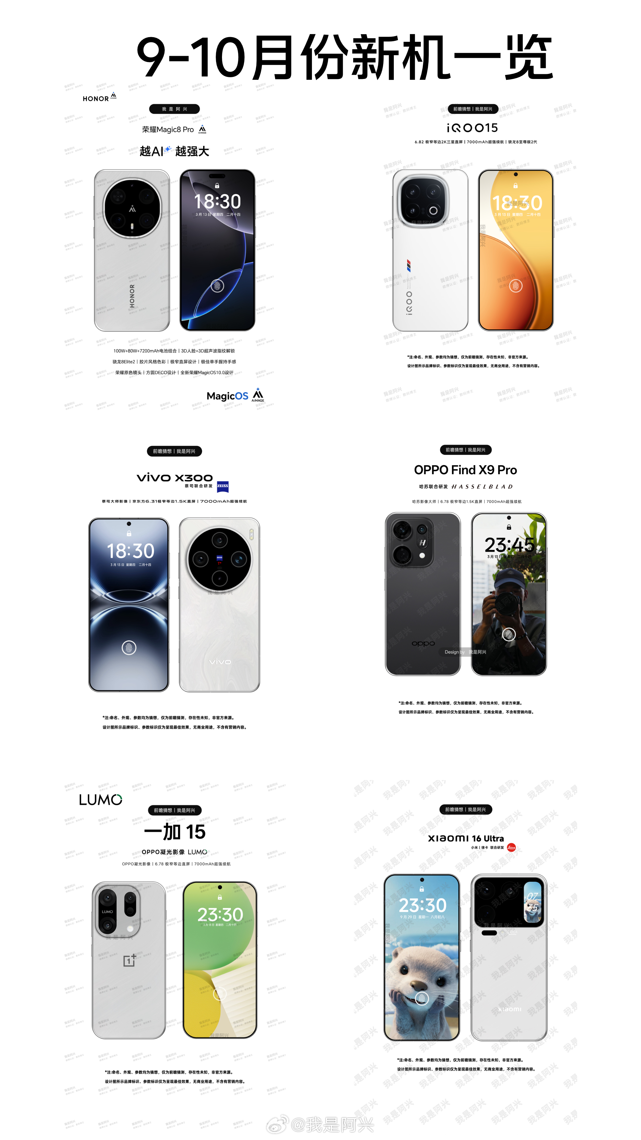 第三季度即将发布的六款国产旗舰新机：荣耀Magic8 Pro、iQOO15、vi