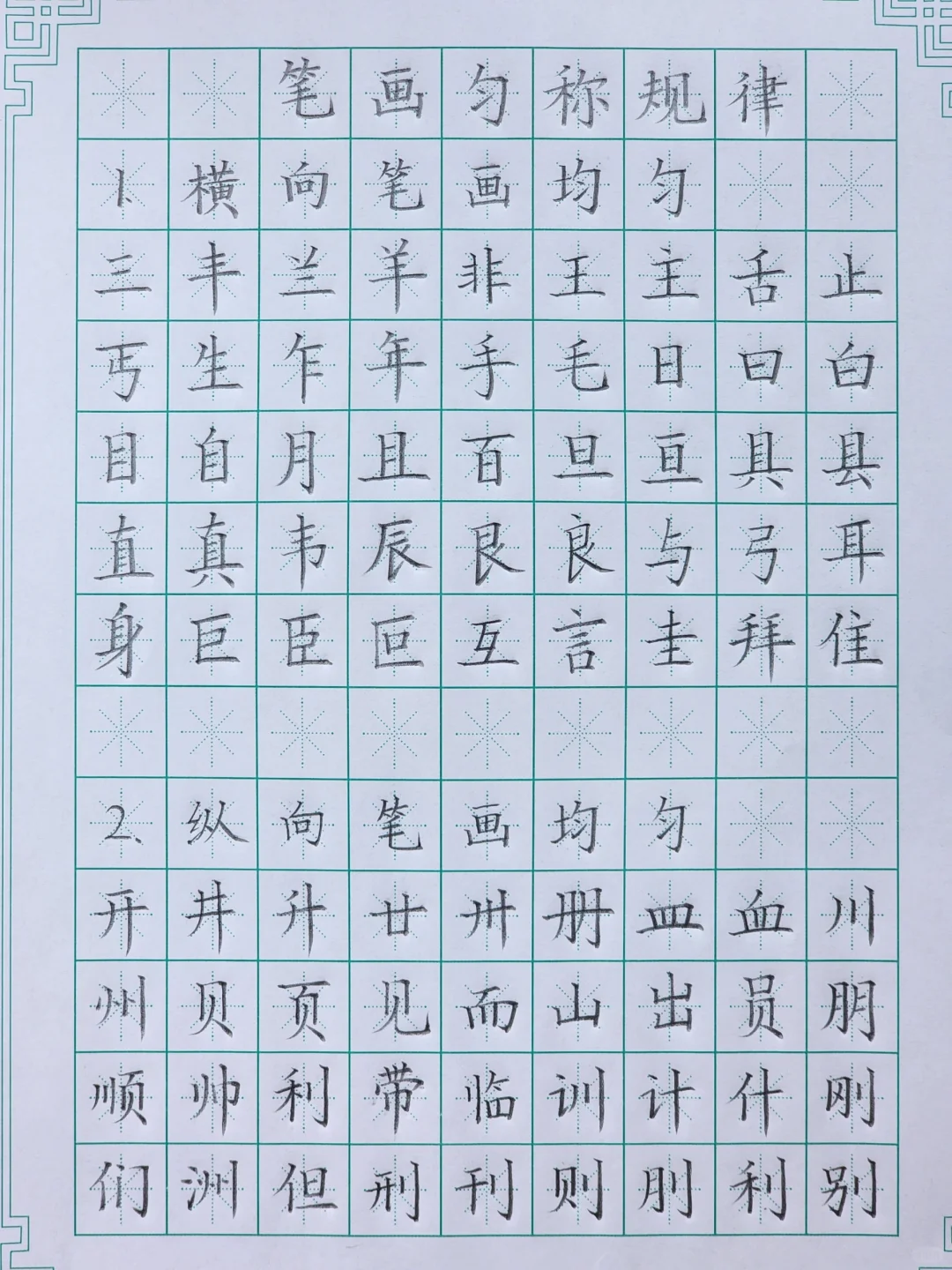 基本笔画均匀规律