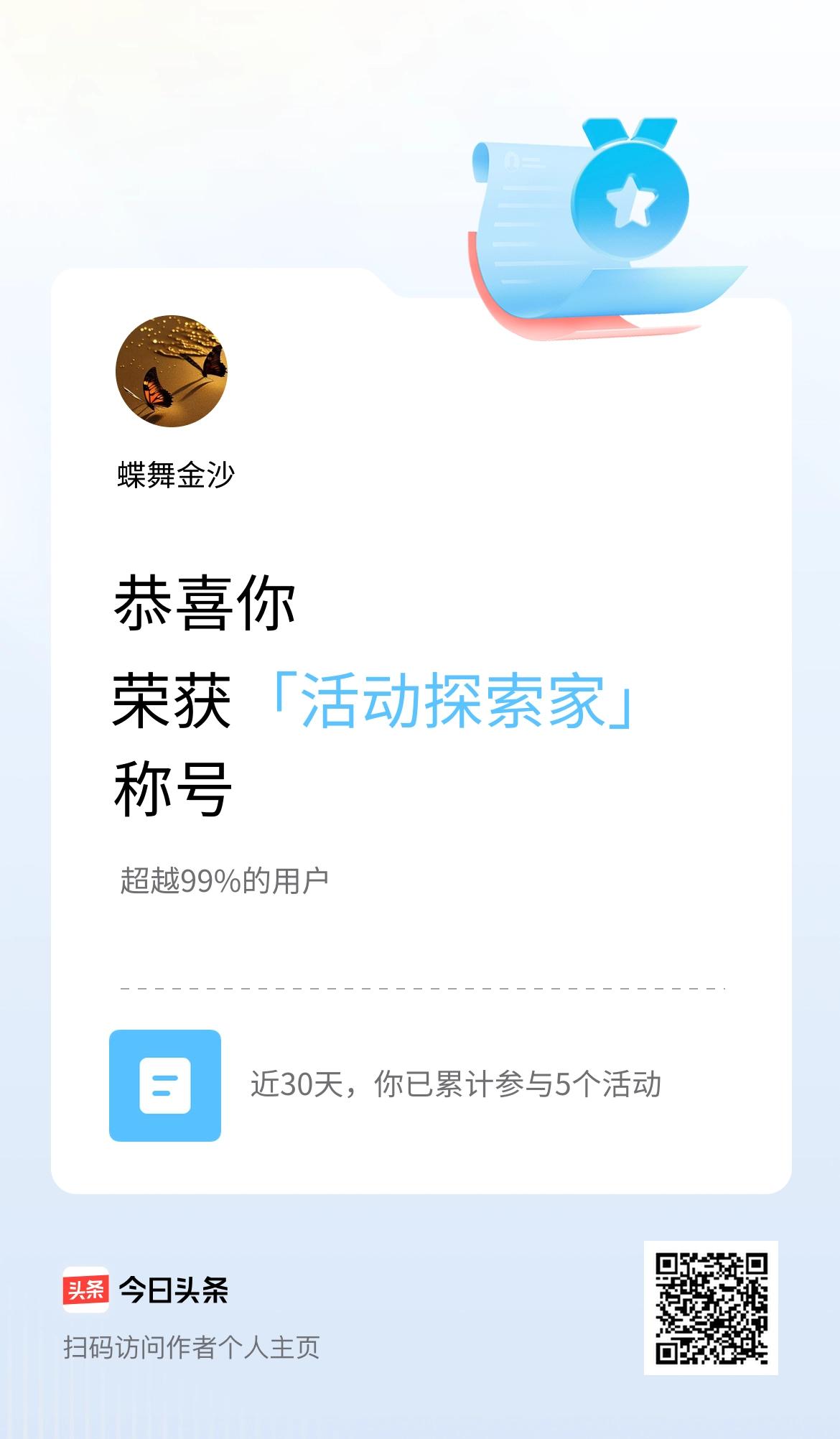 我在头条获得「活动探索家」称号