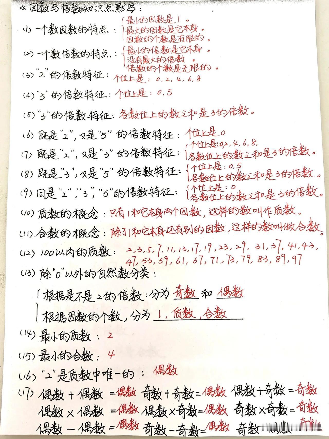 快来看看呀！
关于因数和倍数的知识点你还记得多少呢？

最近孩子们在预习五年级的
