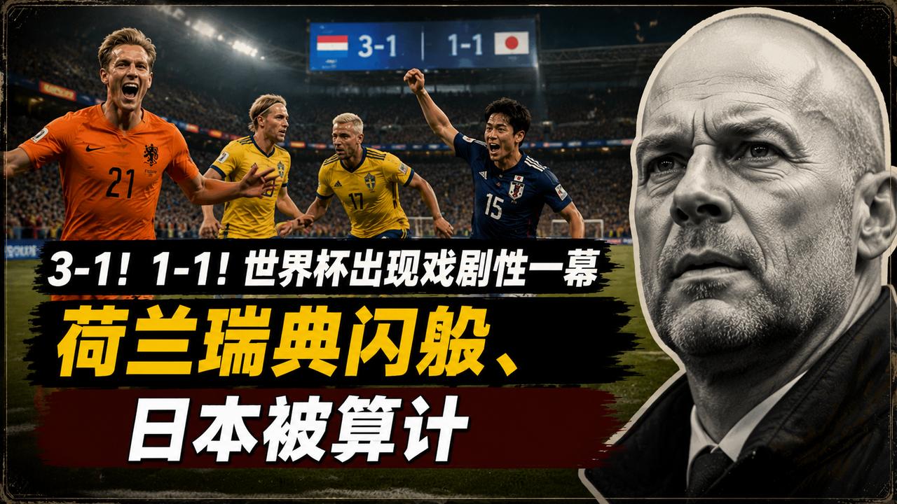 3-1！1-1！世界杯出现戏剧性一幕，荷兰瑞典闪躲、日本被算计
世界杯小组赛收官