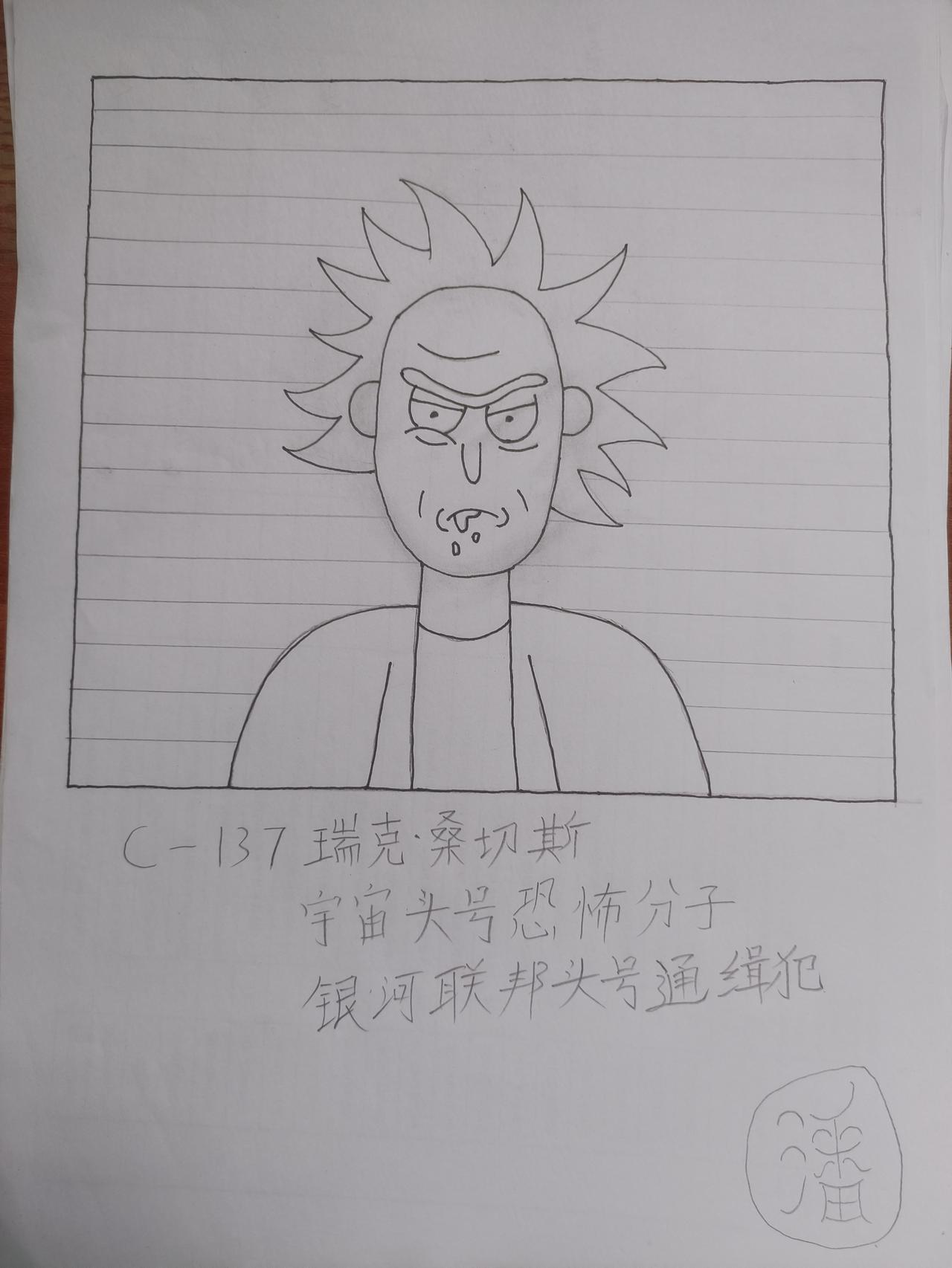差不多两年没动笔画过画了，趁今天放假画一张儿子喜欢的瑞克姥爷。