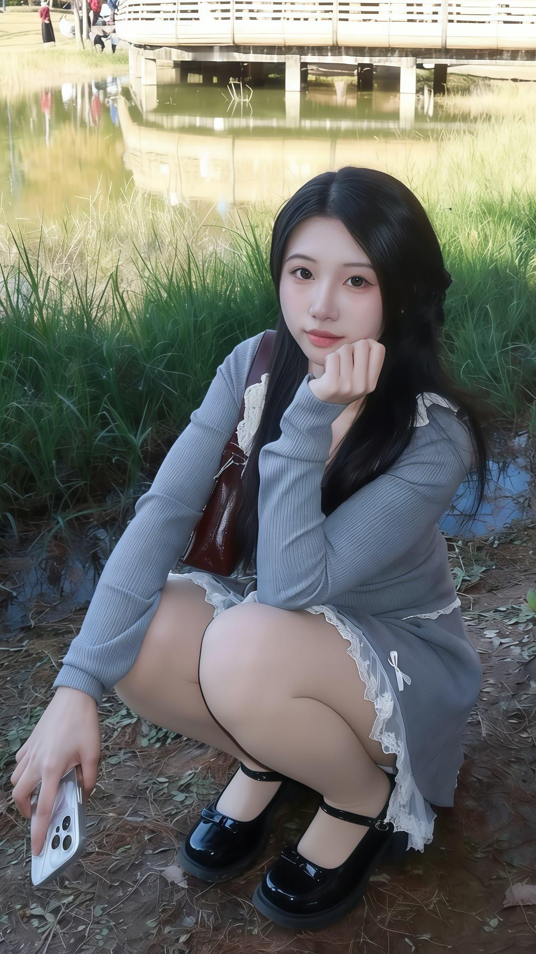 静坐湖畔思悠哉，心随水波逐梦开。