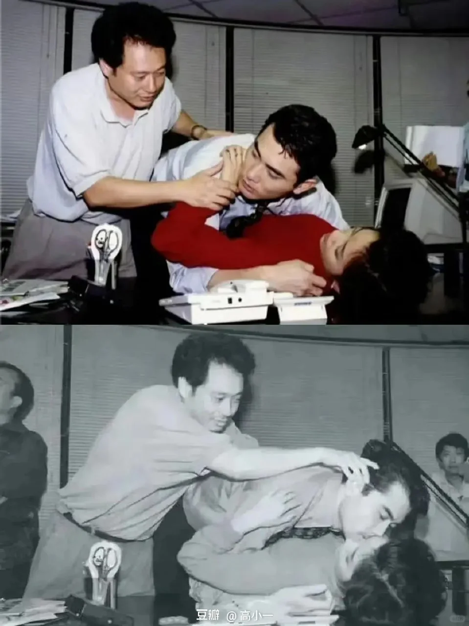 1994，李安拍摄《饮食男女》时指导赵文瑄和吴倩莲拍爱情戏。