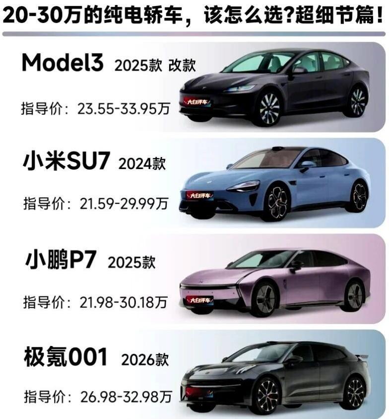 20-30万纯电轿车，热门PK，超细节篇！20-30 万纯电轿车选车不纠结！这 