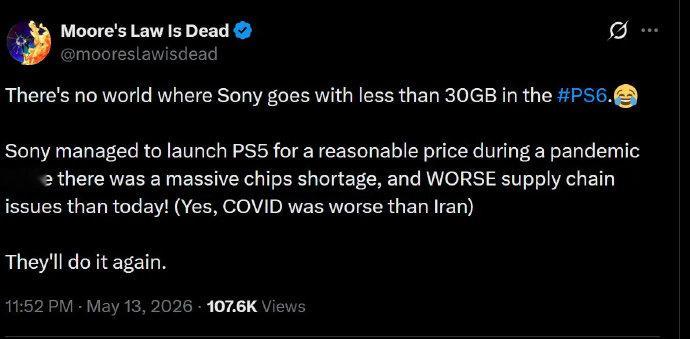 【PS6内存曝光，曝PS6内存不低于30GB】随着第九代游戏主机时代步入尾声，业