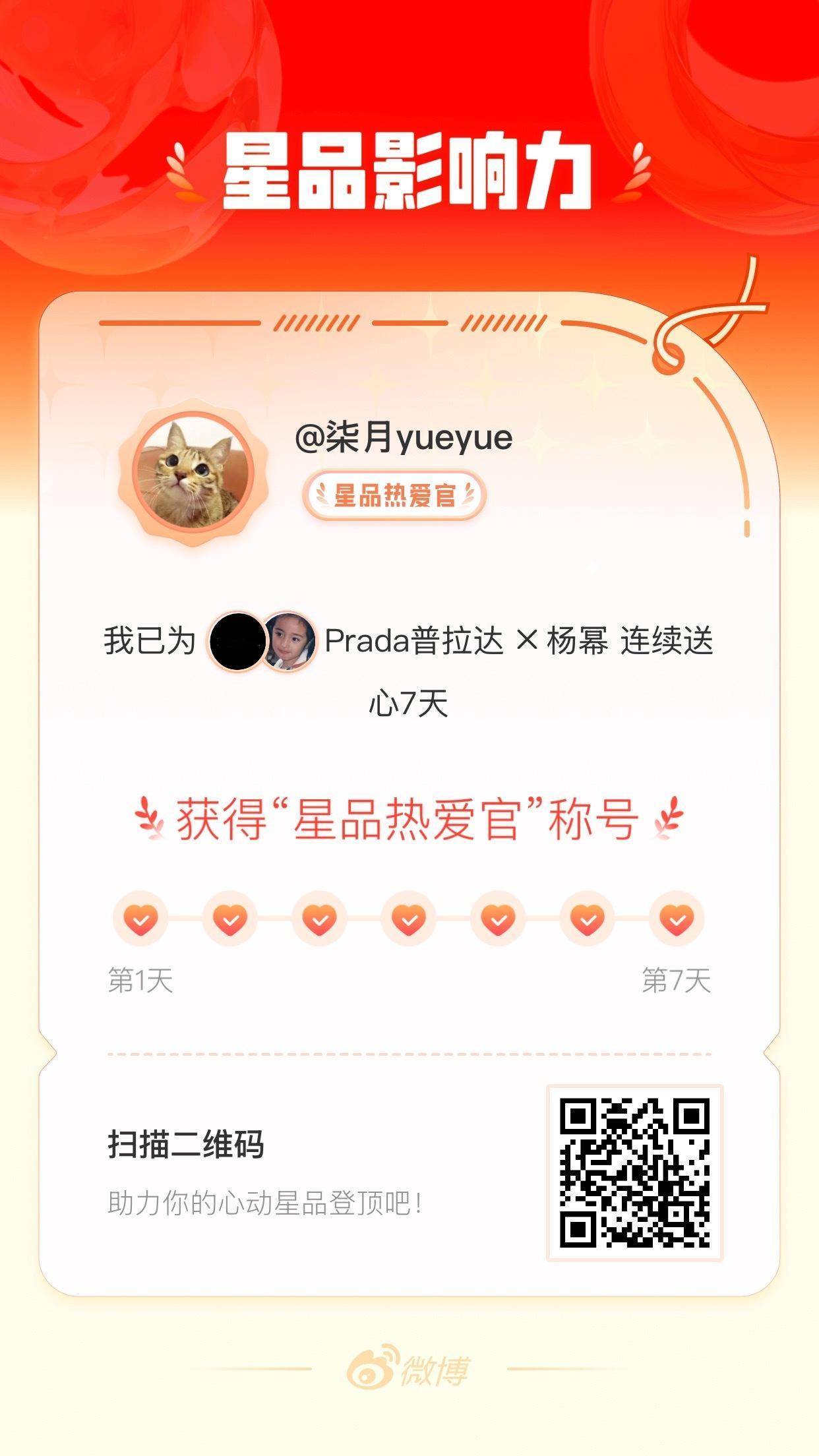 我在星品影响力上为 X 连续送心7天，获得“星品热爱官”称号！快来一起pick你