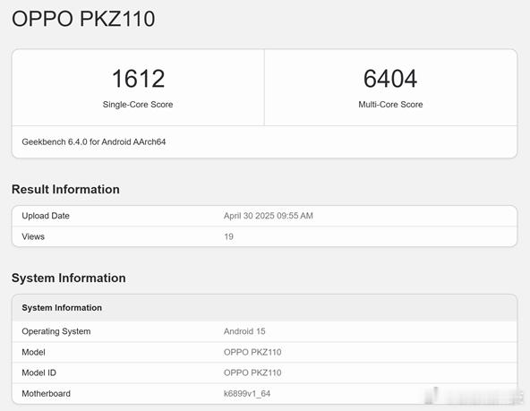Reno14 Pro的跑分曝光了，单核1612分，多核6404分，是天玑8400