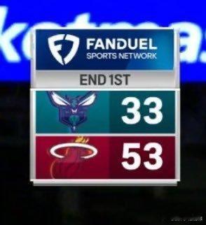 热火首节53分，领先黄蜂20分。但半场结束，只领先3分了[doge]热火单节53