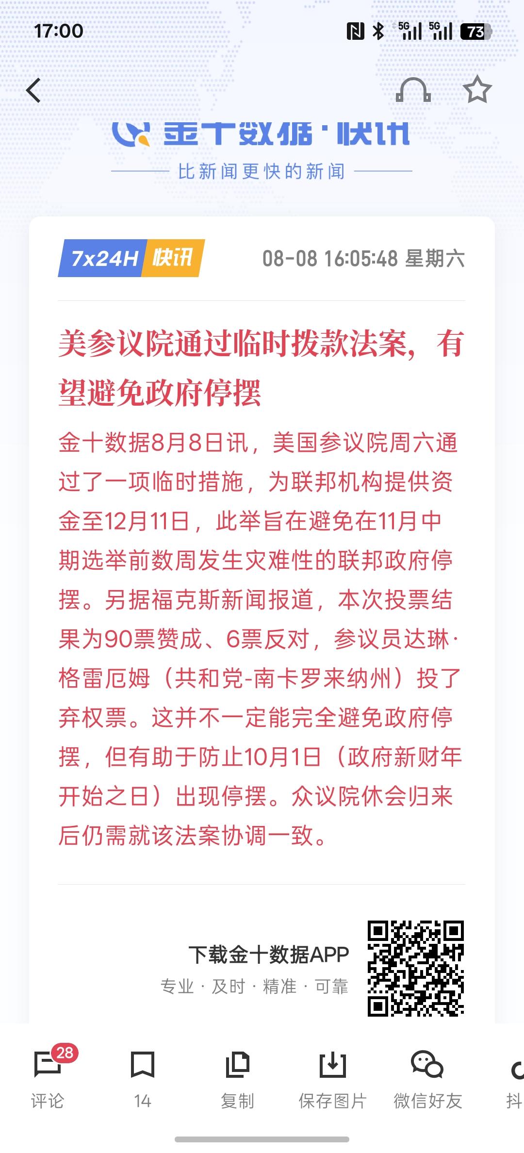 美国准备放水，美参议院通过临时拨款法案，有望避免政府停摆，美国政府现在缺钱，如果
