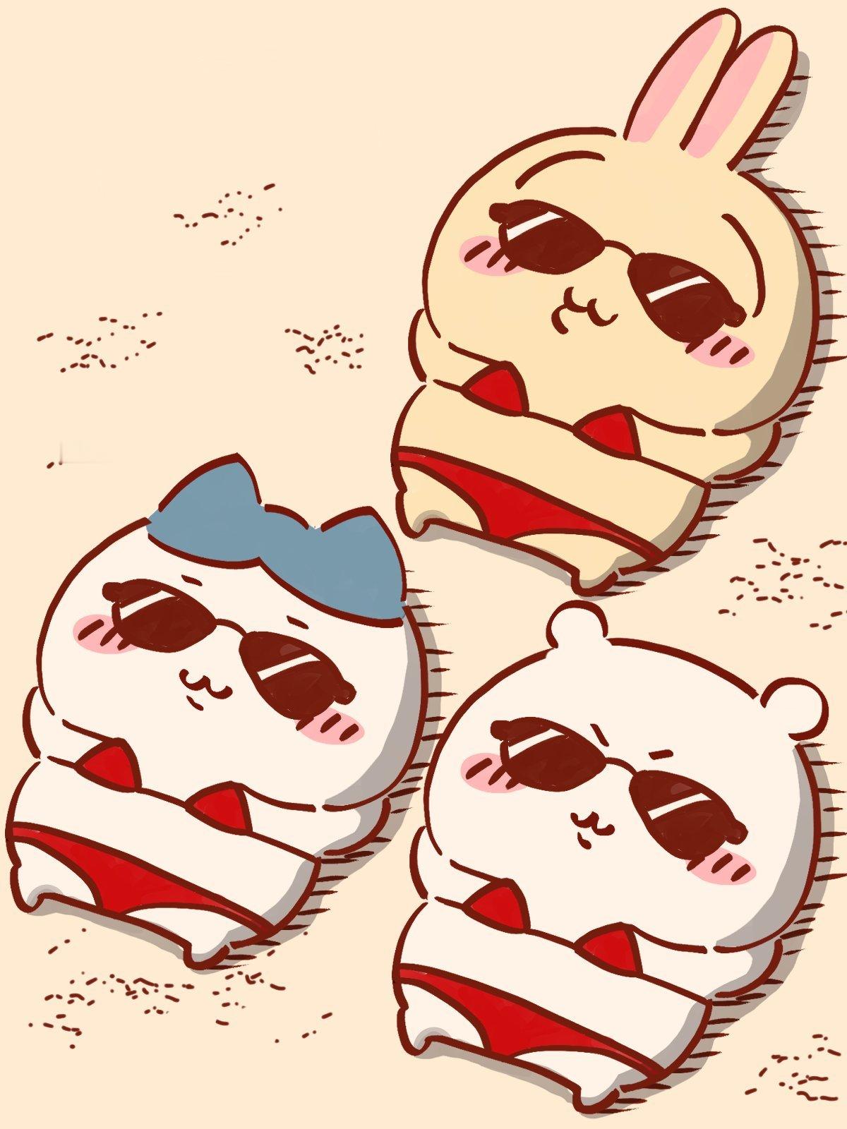 chiikawa动漫 三小只一起晒太阳太可爱了吧.[打call]绘：chiika