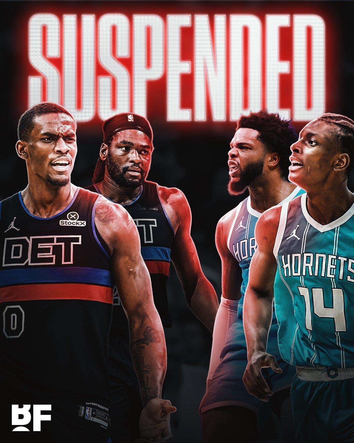 活塞黄蜂冲突处罚出炉，斯图尔特禁赛7场、布里奇斯4场、迪亚巴特4场、杜伦2场。多