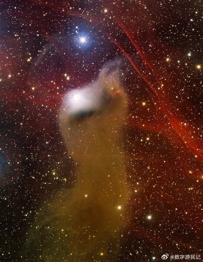 黑暗与新生之光的交汇在仙王座星座中，距离地球大约1300光年的地方，一道浓密的宇
