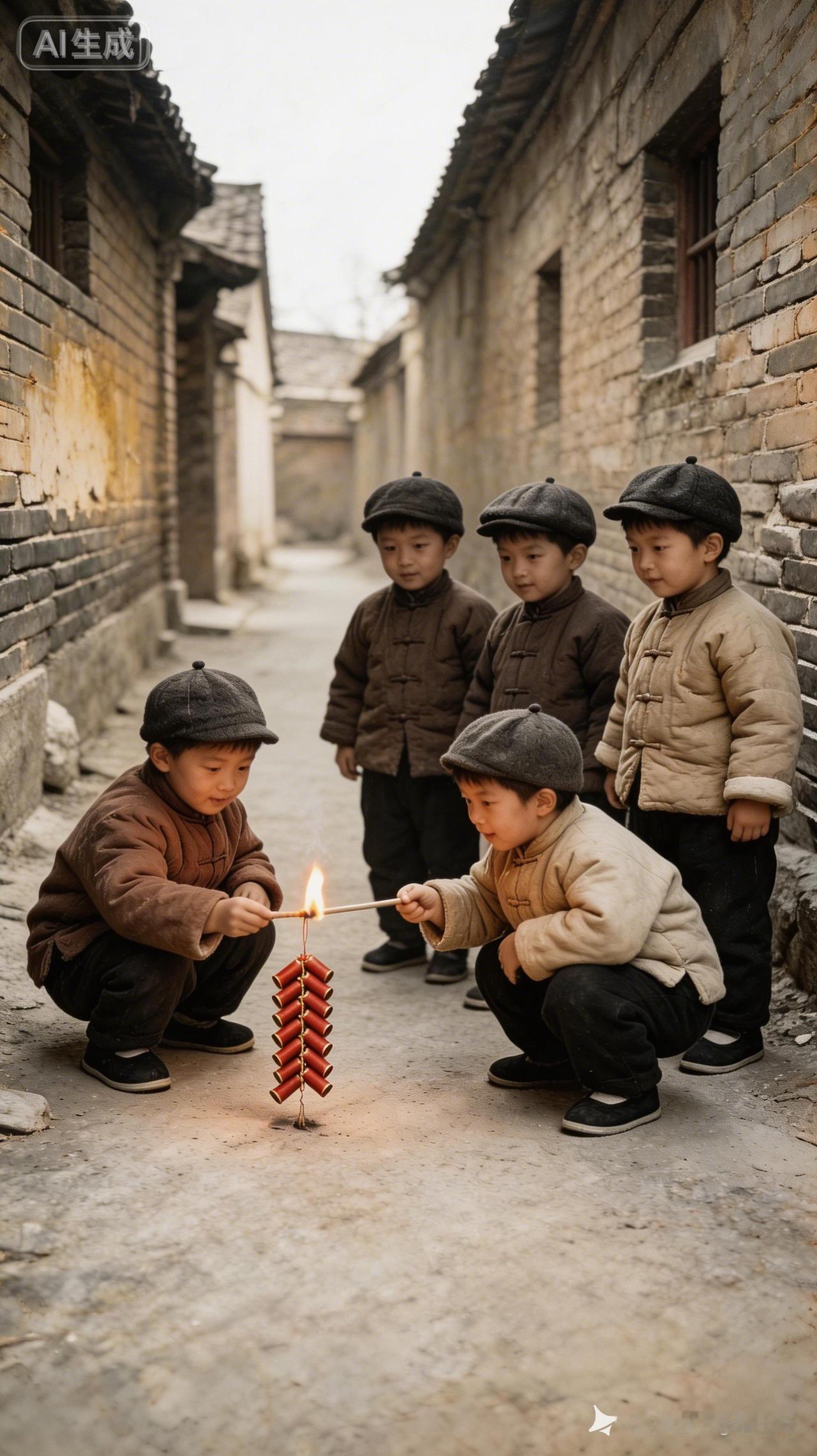 童年的回忆：老街上的小火堆，温暖而纯真。