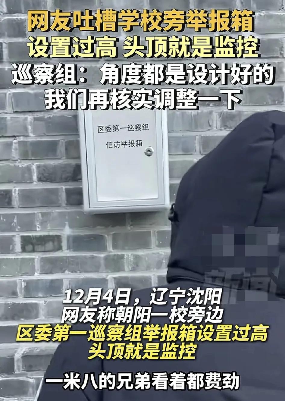12月4日，辽宁沈阳有网友反映，在一所小学边上放着一个区委巡察组的信访线，但是设
