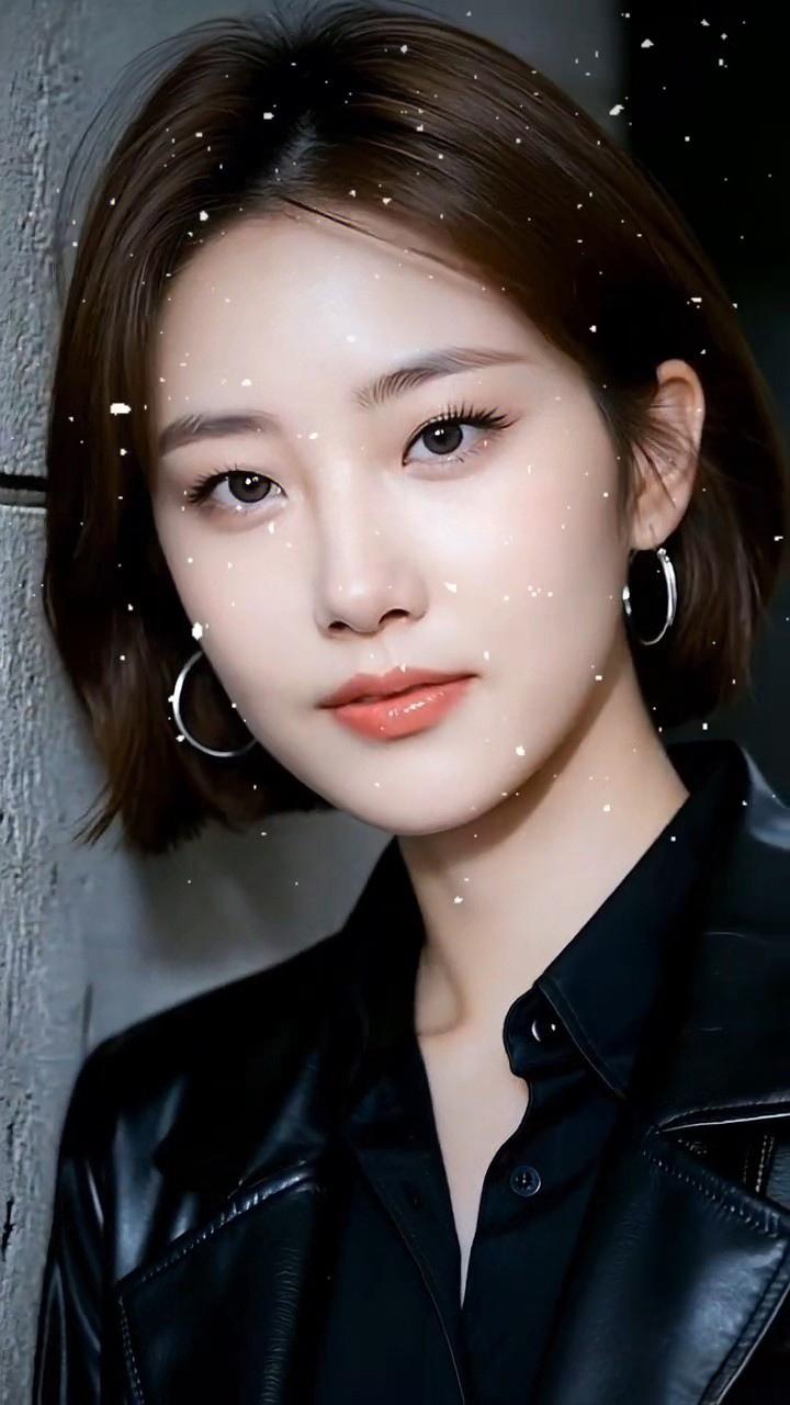 短发造型，黑色皮衣，时尚又酷炫！