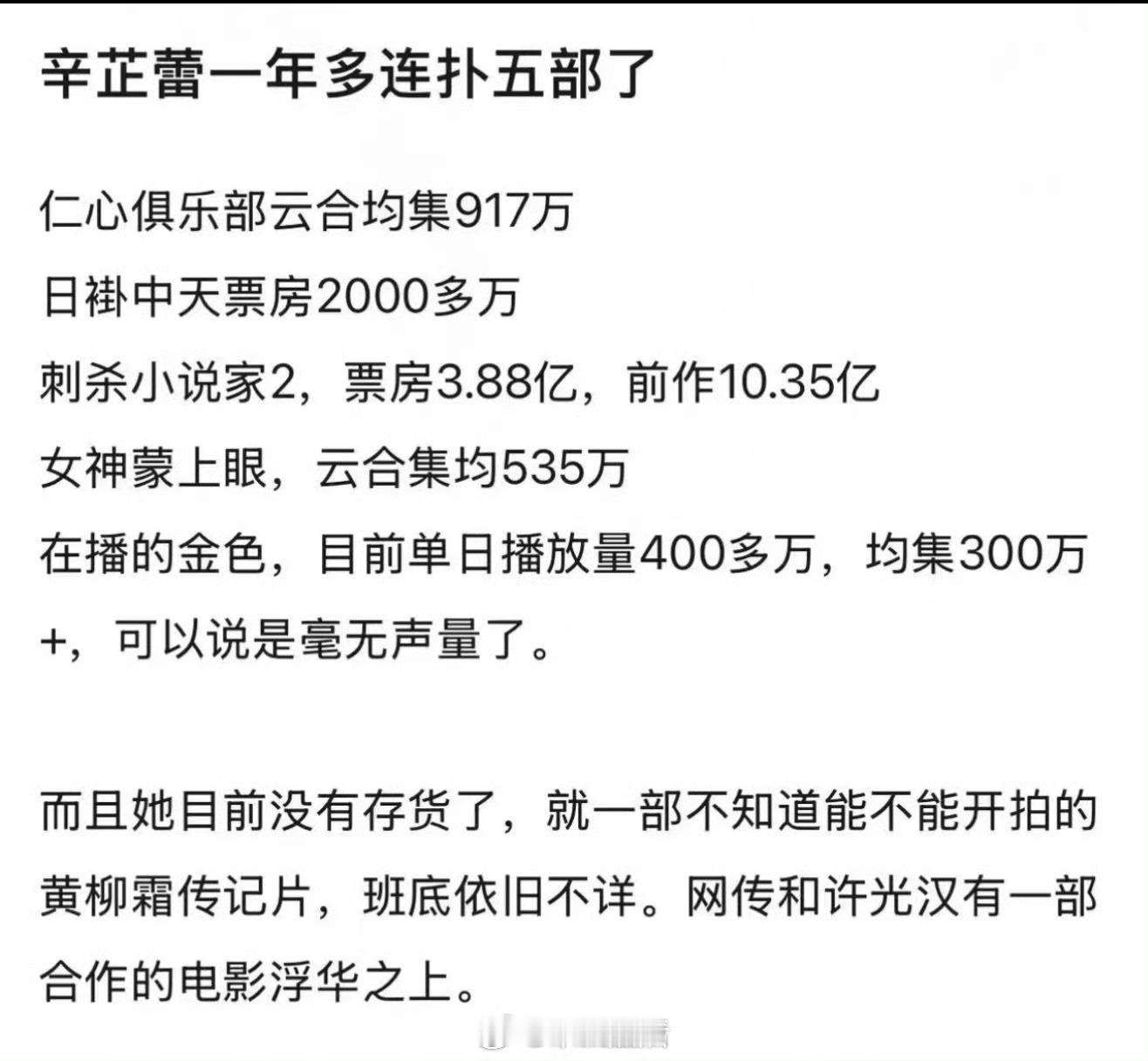 不敢相信辛芷蕾上半年就扑了这么多部…… ​​​