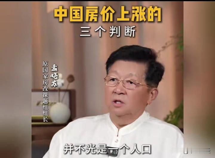 孟晓苏表示：“房价仍会上涨，不能仅依据一个国家的人口下降情况来评判房地产市场……