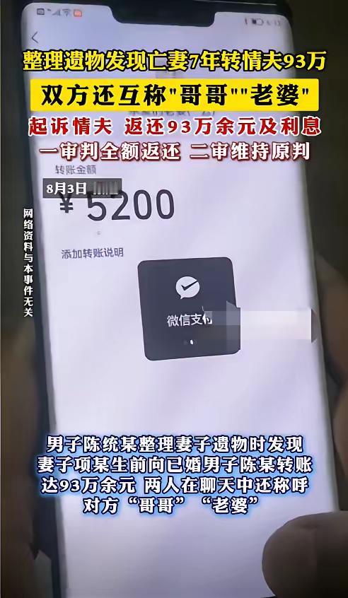 浙江宁波，一男子在妻子过世后，从遗物中发现妻子生前竟然出轨了，还给陌生男子花了9