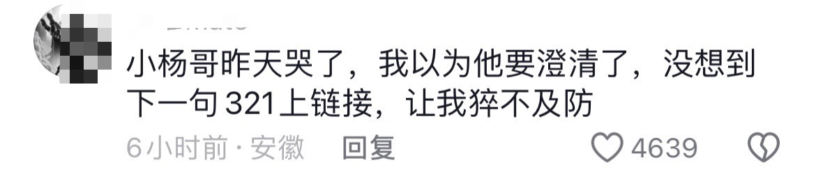 网友热评：“小杨哥昨天哭了，我以为他要澄清了，没想到下一句321上链接，让我猝不