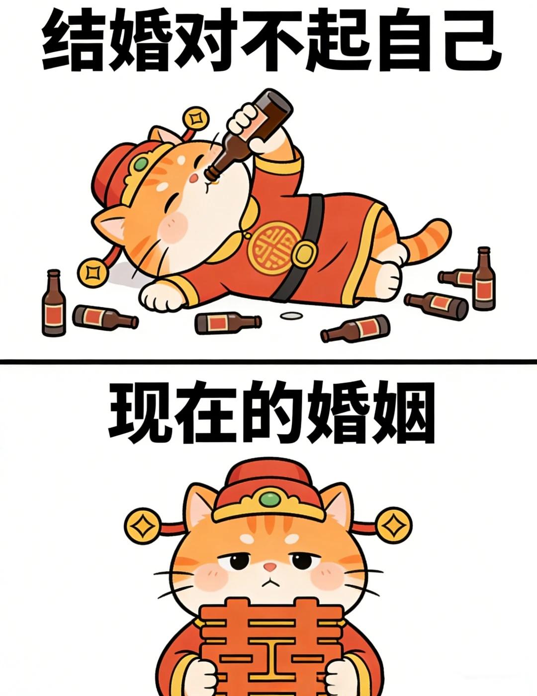 财神大黄说梗图：婚否？（第7期）
过年我想静静
结婚
工作
内耗
人际关系
金钱