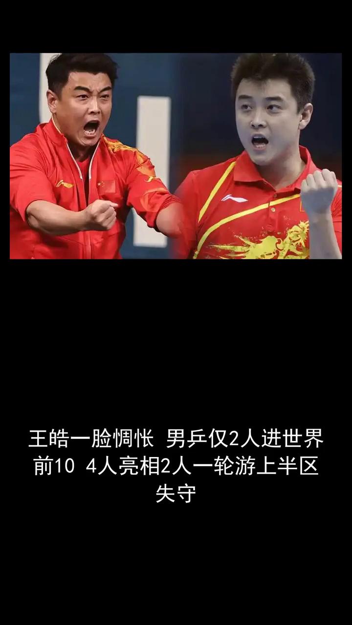 王浩一脸惆怅，男单仅两人进世界前十，四人亮相，两人一轮游上半区失守。
关注赛场内