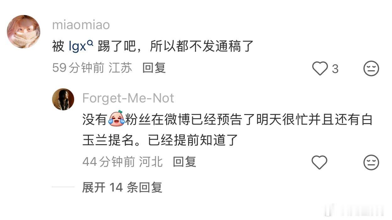 都散了吧，杨紫粉丝已经通知白玉兰 提名了，说明天很忙，有提名预告 