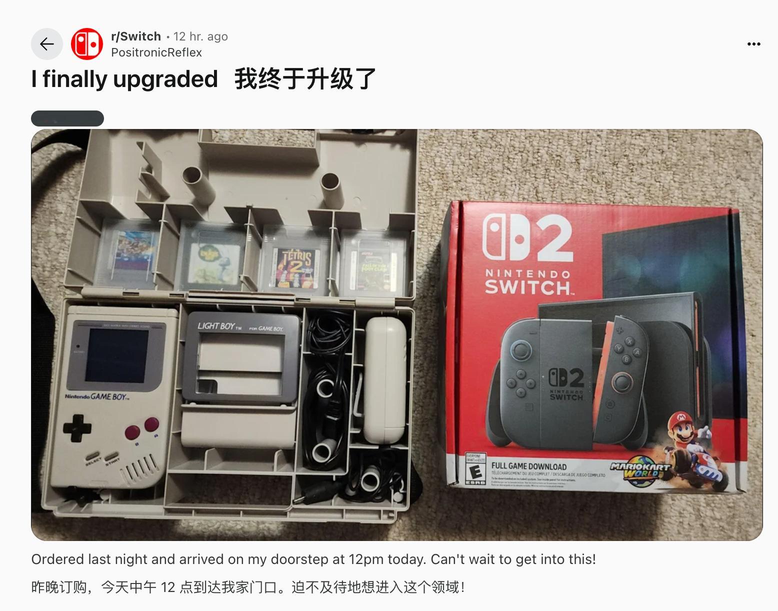【海外玩家晒初代GB与Switch 2世纪大合框】在Reddit上，一名海外玩家