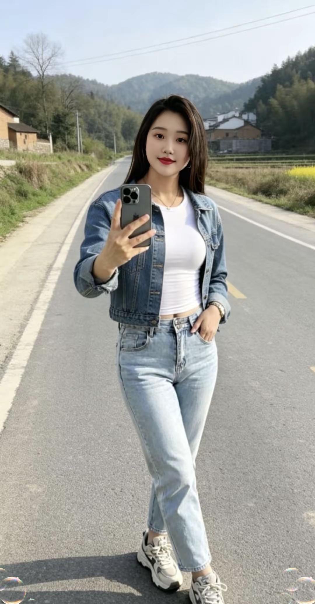 真实生活分享计划 紧身上衣搭配牛仔裤 农村姑娘的日常穿搭 爱笑的人运气不会差