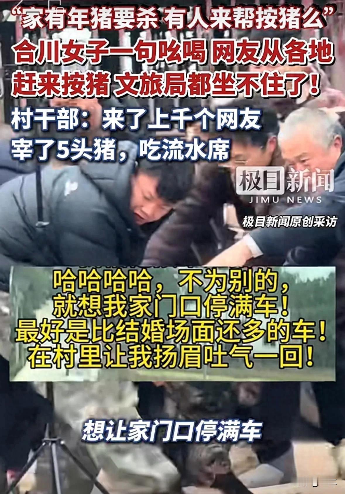 重庆合川“杀猪宴”意外走红事件
重庆合川有个名叫呆呆的妹子，发视频称要杀猪，缺人