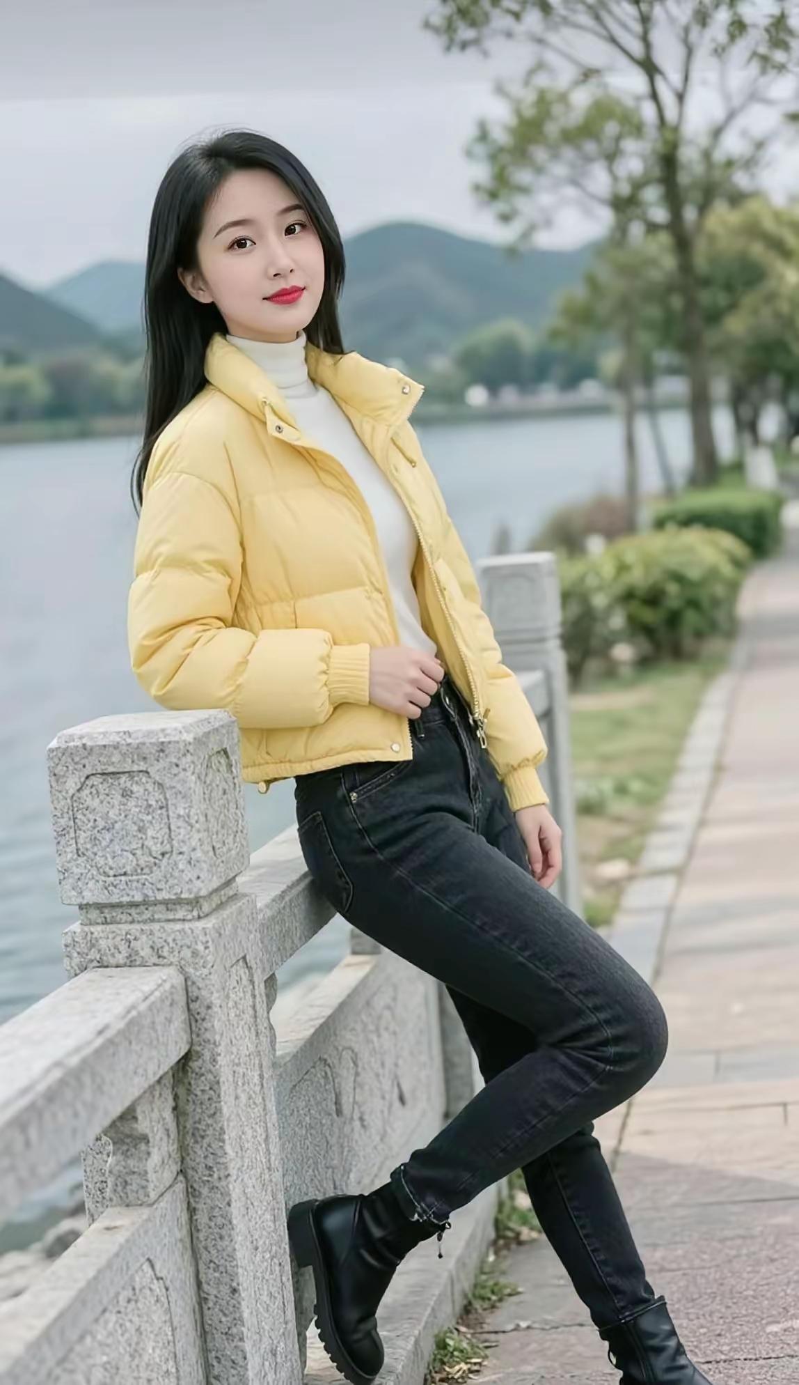 湖畔倚栏人，风姿似画卷。