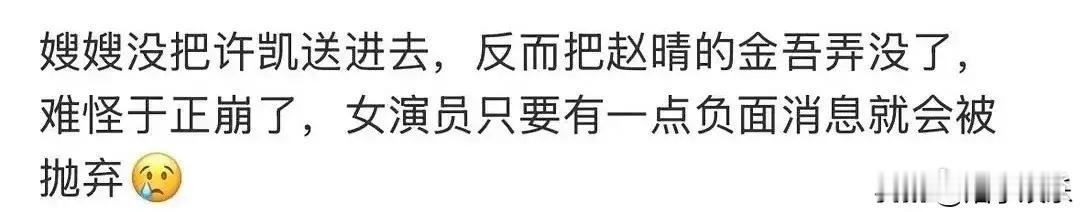 许凯这边好像没啥大波澜，可赵晴的事业却碰上难题了。《凡人修仙传》播出后，赵晴眼看