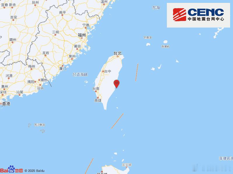 地震快讯中国地震台网正式测定：05月20日09时11分在台湾台东县海域（北纬23