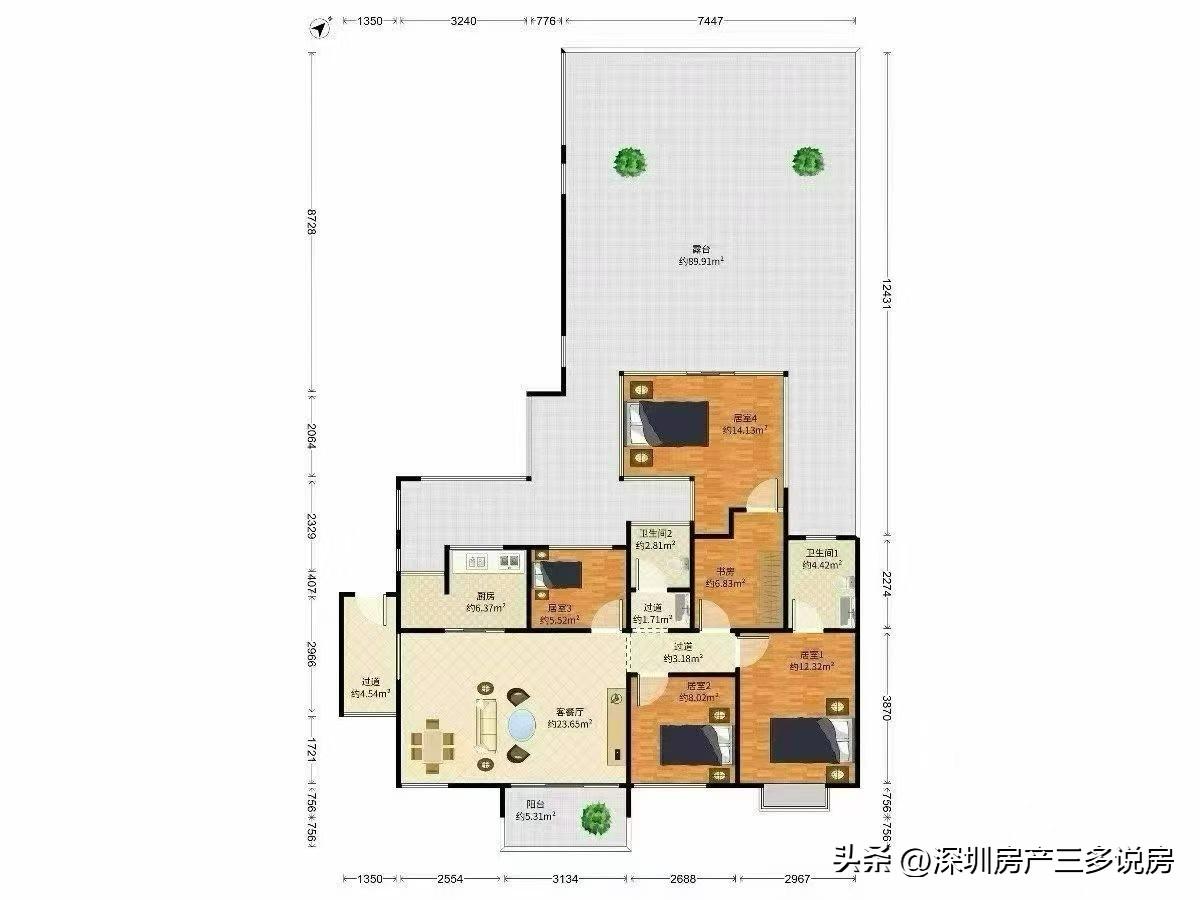 龙岗中心城，保利上城楼王，4房2卫+100平大露台，470万，龙外书包！