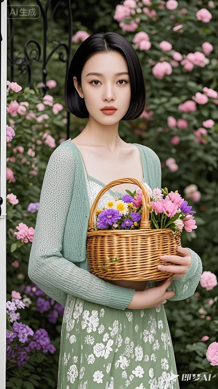 春日花篮少女，温柔时光里的美好
