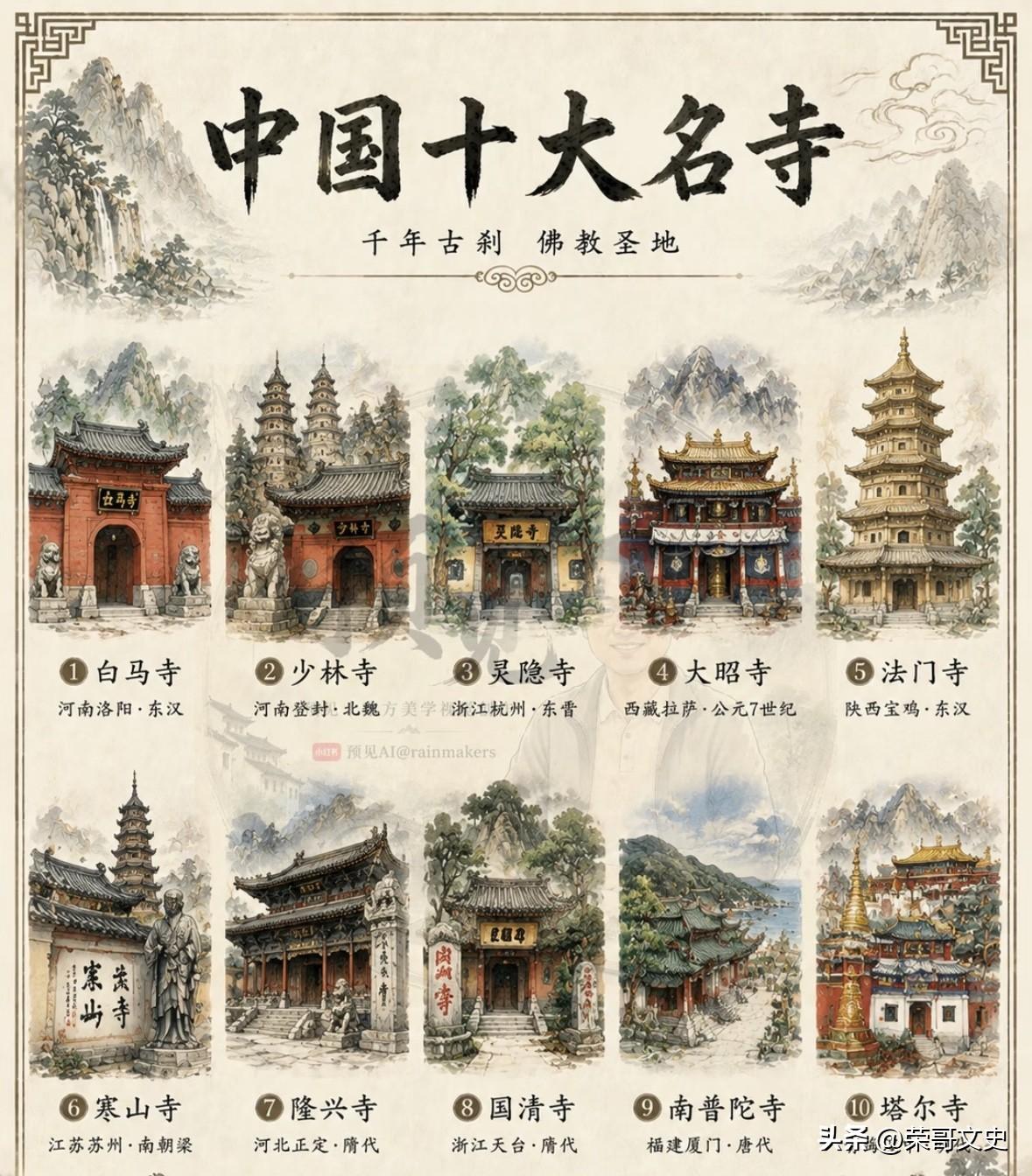 一山一古刹，一寺一千年。整理出中国十大名寺，每一座都跨越百年风霜，藏着独属于东方