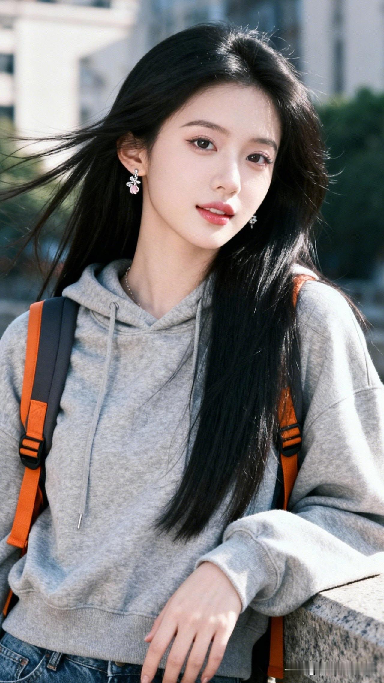 元气少女穿搭指南👩‍🎓 灰色卫衣+橙色背包，青春活力满满！💖 一个女人的外