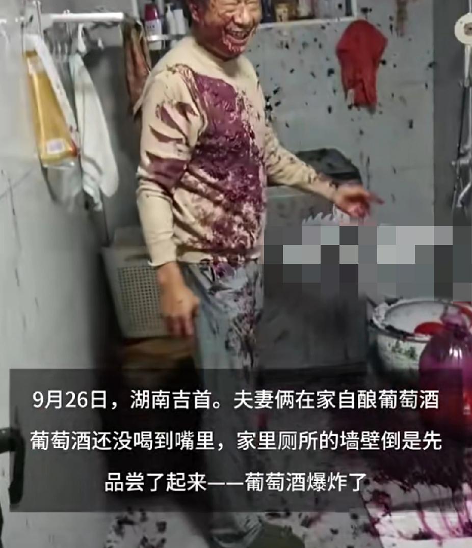 卫生间：“主人真好，有好东西先给我喝。”9月26日，湖南吉首一对夫妻自酿葡萄酒，