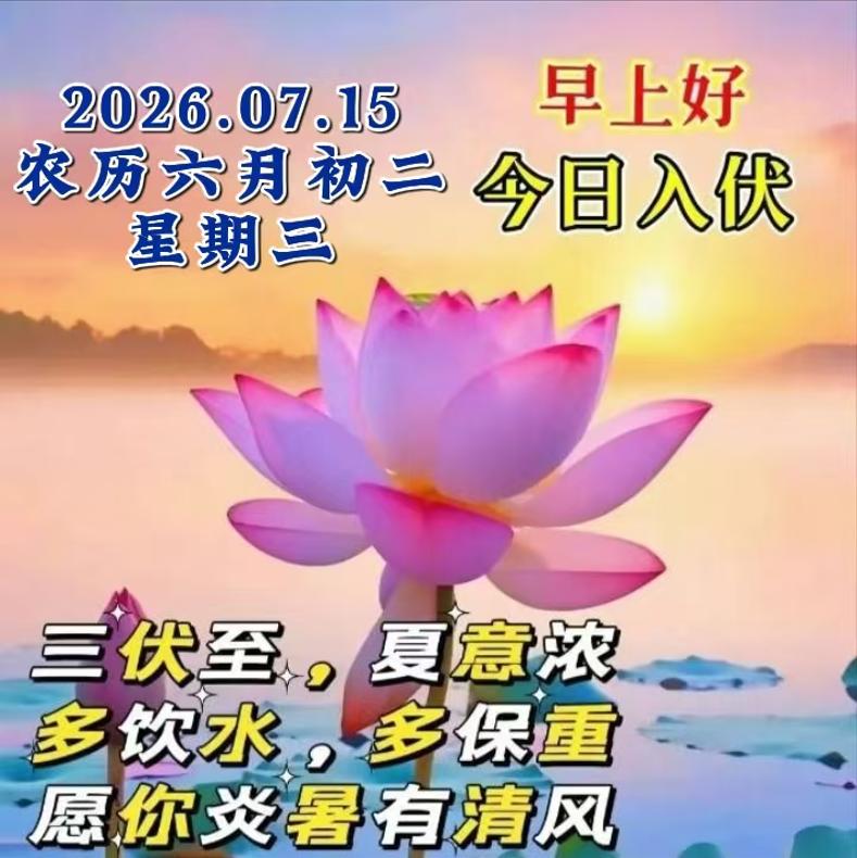 今日初伏到来，愿君内心自感清凉，珍视每缕绿荫下的悠然自得，期盼每一处微风带来的惬