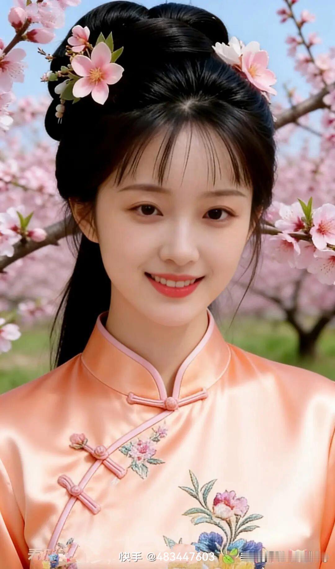 春日花海中的古典美人，笑靥如花