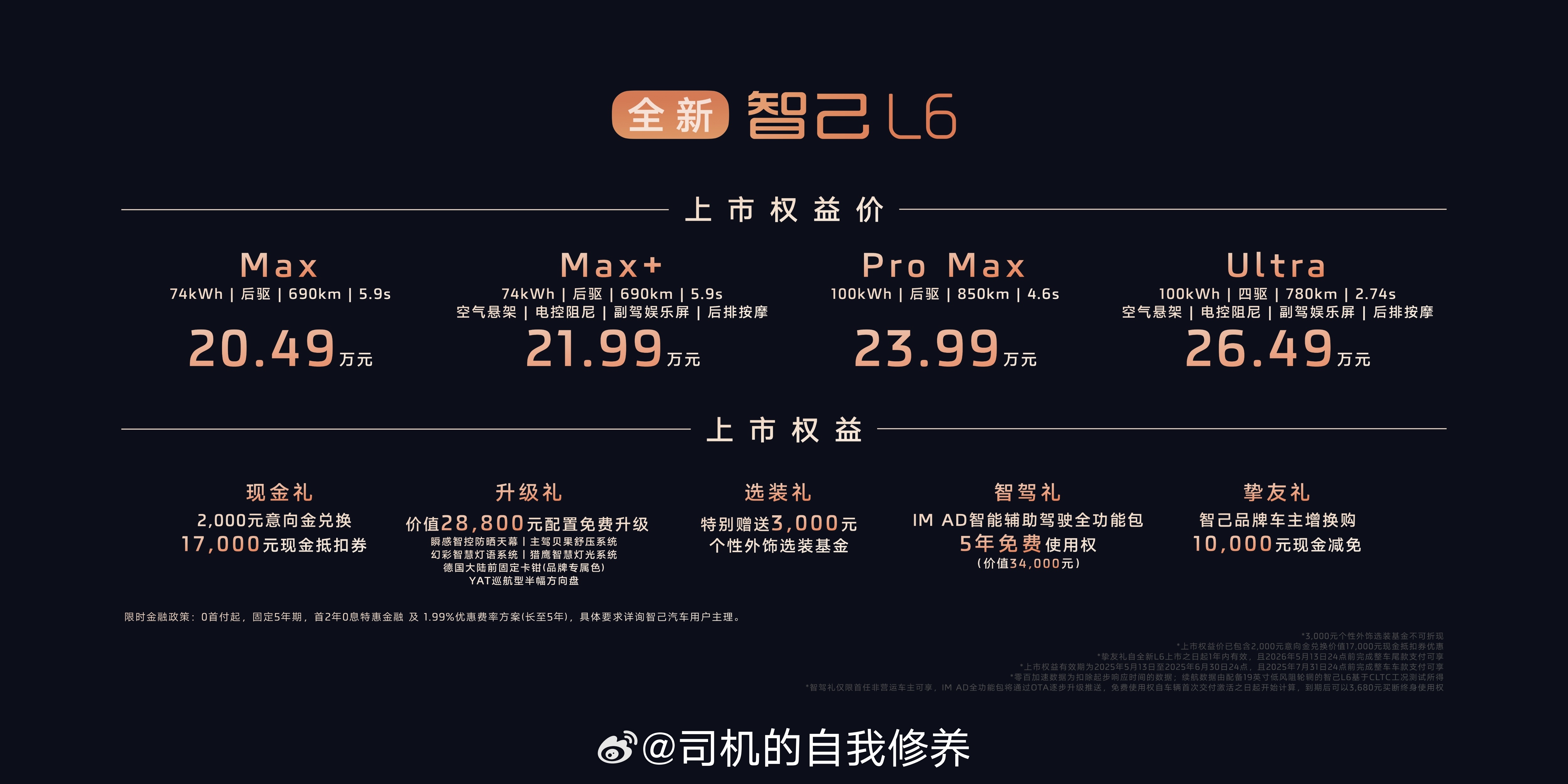 全新智己L6正式上市，官方指导价21.99万元~27.99万元，共推出4款车型，