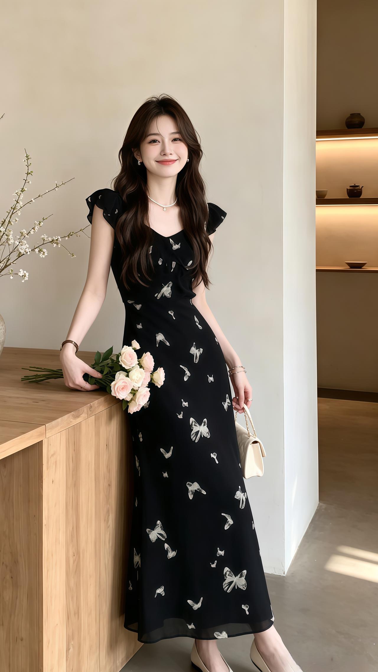法式碎花小黑裙 连衣裙穿搭气质穿搭夏季穿搭