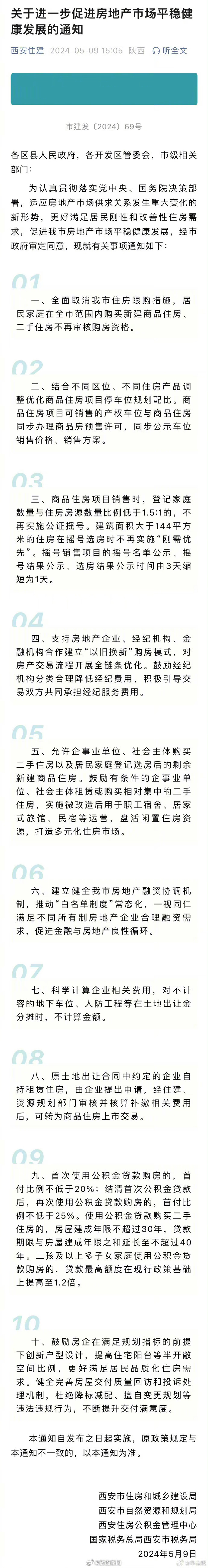 【西安：全面取消住房限购措施】西安市住房和城乡建设局等四部门发布关于进一步促进房