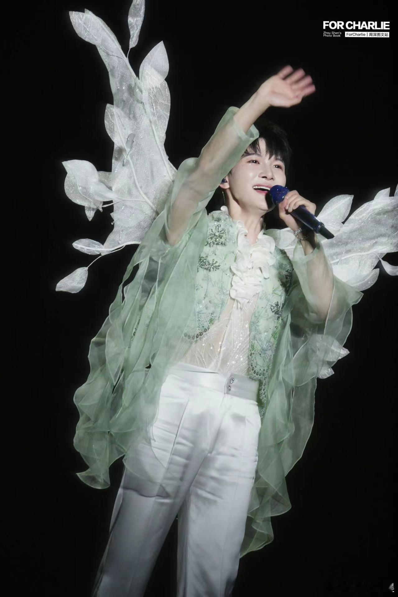 #周深翅膀支棱起来了# 周深杭州演唱会的精灵翅膀造型真的绝美，配合他的沉浸式舞台