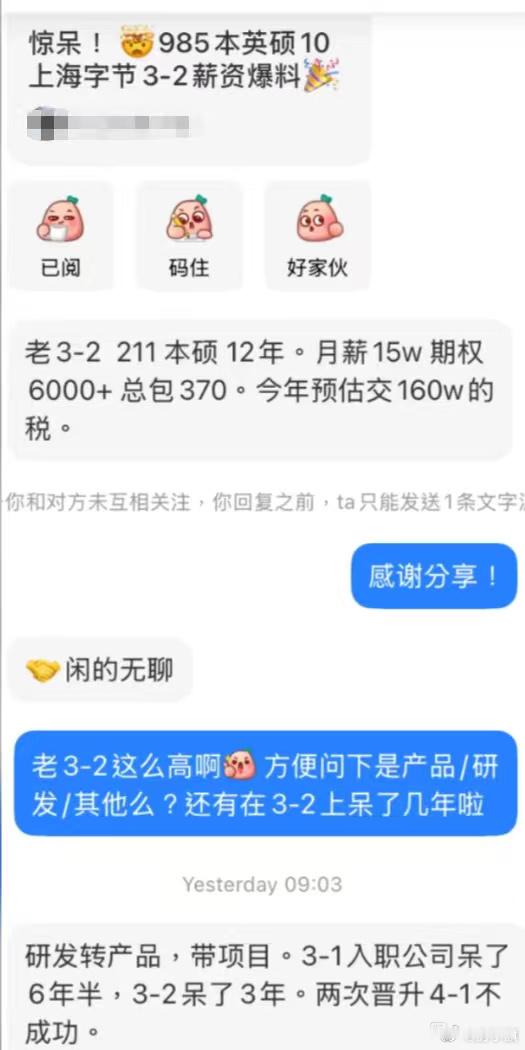 一位211本硕、字节工作12年的老员工，职级3-2，月薪15w，期权6000+，
