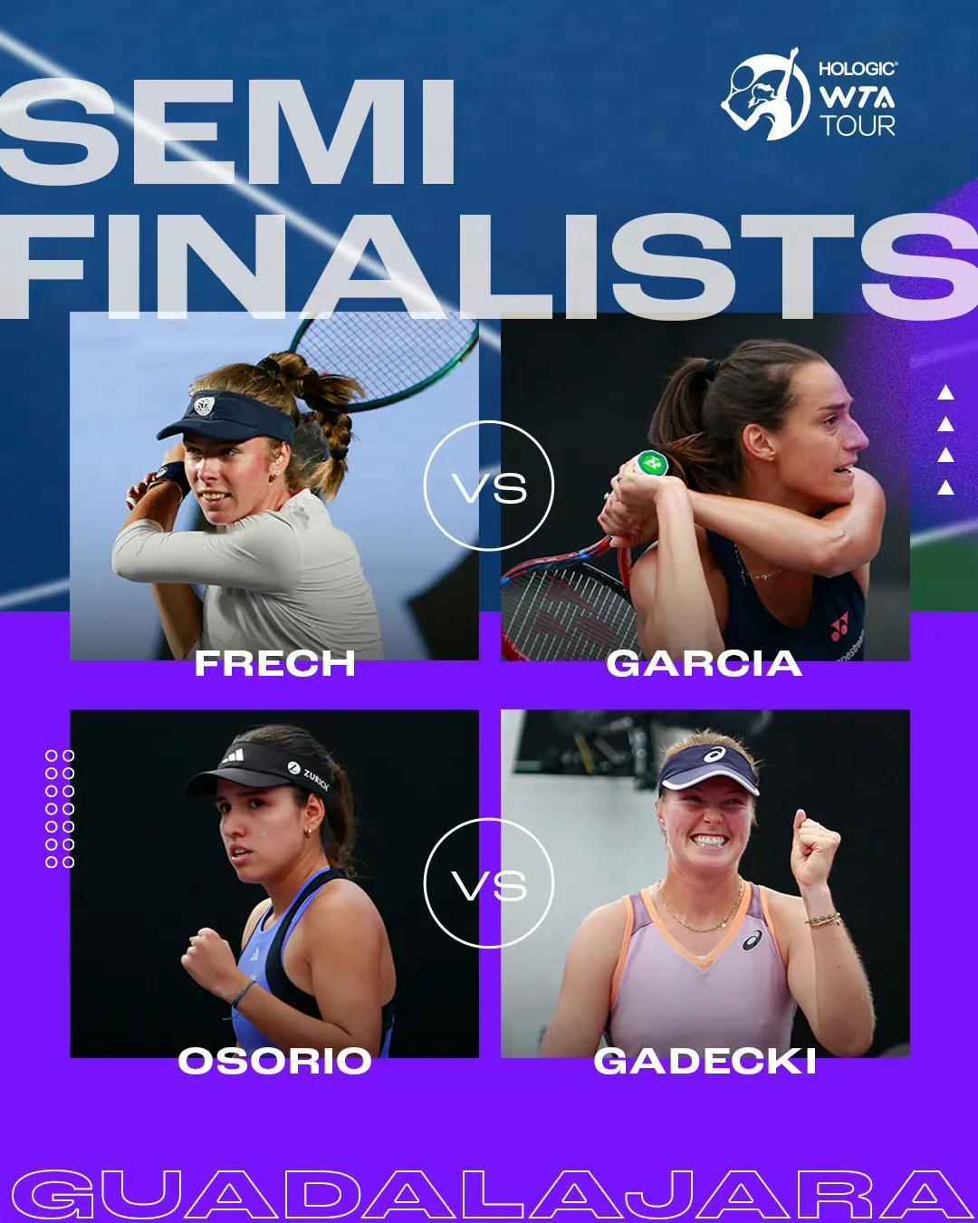 WTA500瓜达拉哈拉站半决赛对阵出炉
前三种子全部出局，四强面孔比较陌生。
